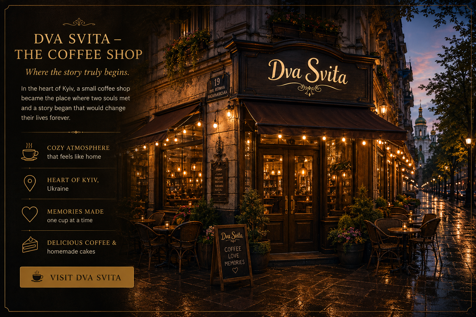 Dva Svita exterior coffee shop banner
